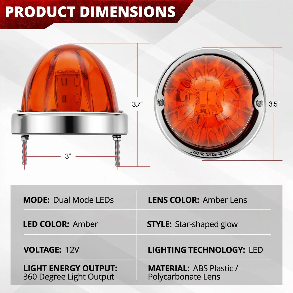 8pcs Chrome Amber LED Side Marker Light Assembly for Watermelon