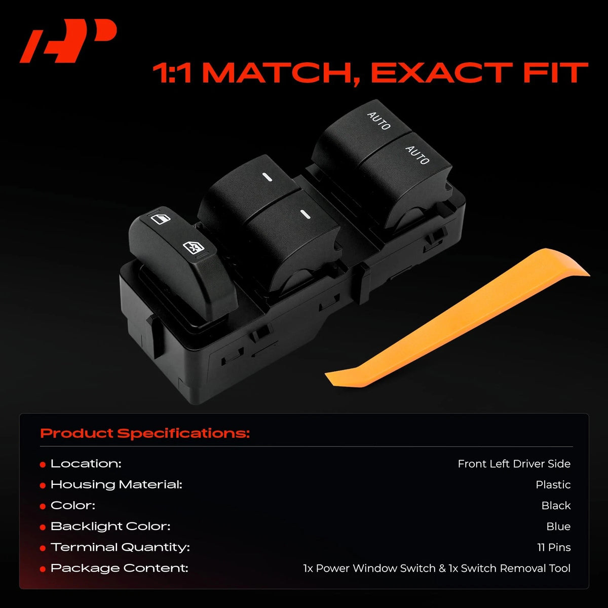 Front Left Power Window Switch for Ford F-250 F-350 Super Duty (2013–2016) - 1S15621, CC3Z14529BA, CC3T14540BAW, SW7312, DWS1807