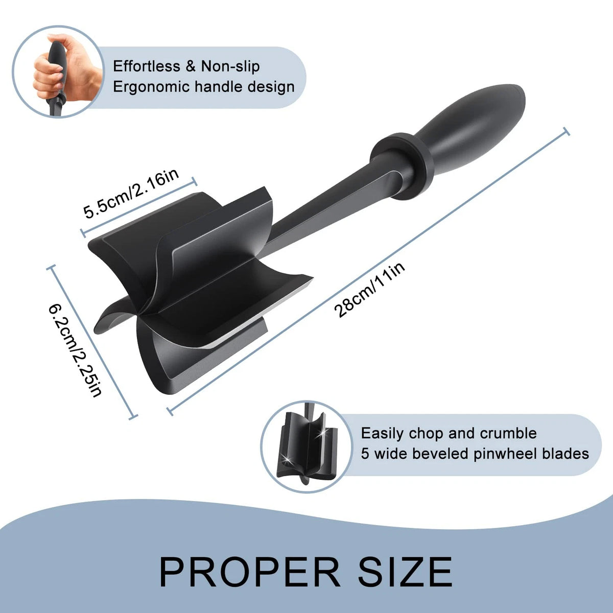 Meat Chopper with 5 Curve Blades for Ground Beef (1 Pack) - Black