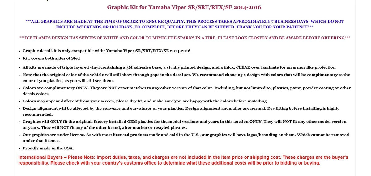 Sled Graphic Decals for Yamaha Viper SR/SRT/RTX/SE (2014–2016)