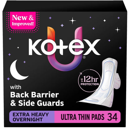Ultra Thin Overnight Pads with Wings for Extra Heavy Flow (One Size)