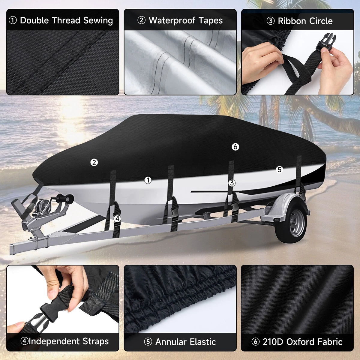 Boat Cover for V-Hull Runabout (17ft-19ft) NEV A300-8-1719
