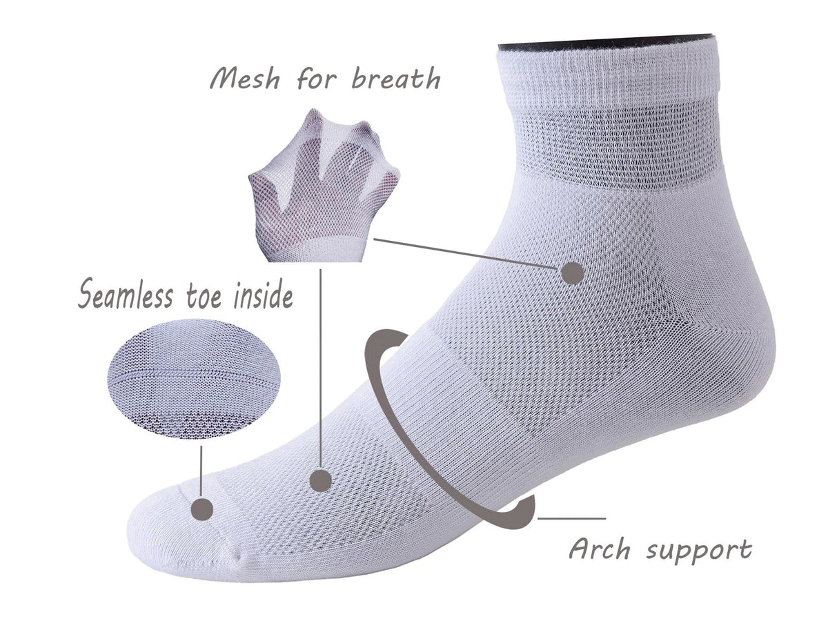 6 Pairs Non-Binding Ankle Diabetic Socks for Men (10-13, White)