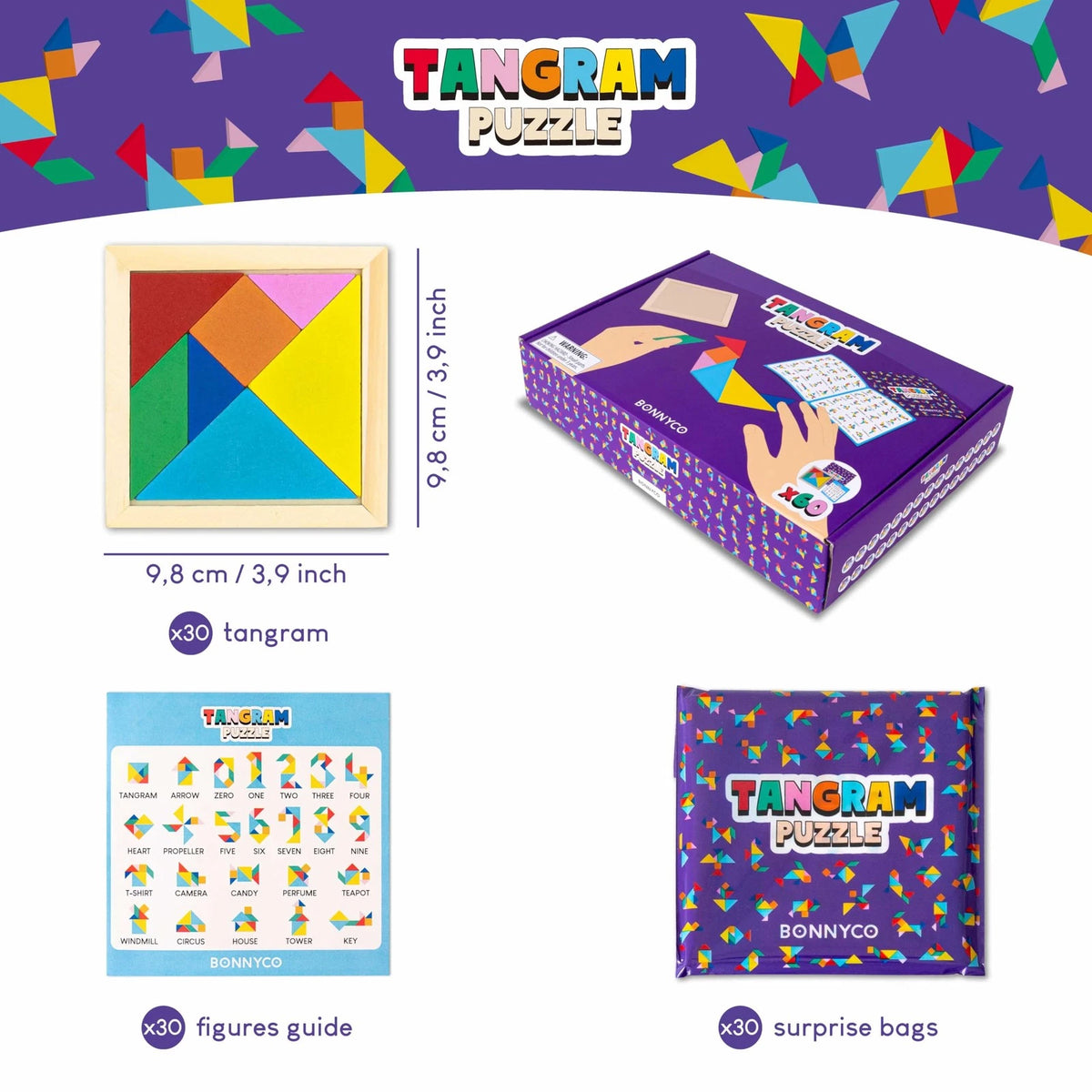 30 Pack Tangram Puzzle for Kids Party Favors