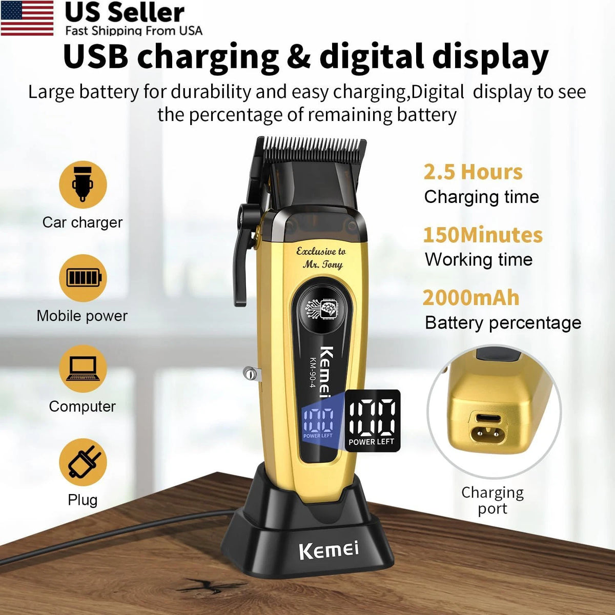 KEMEI KM-90-4 Professional Hair Clipper for Men Cord/Cordless