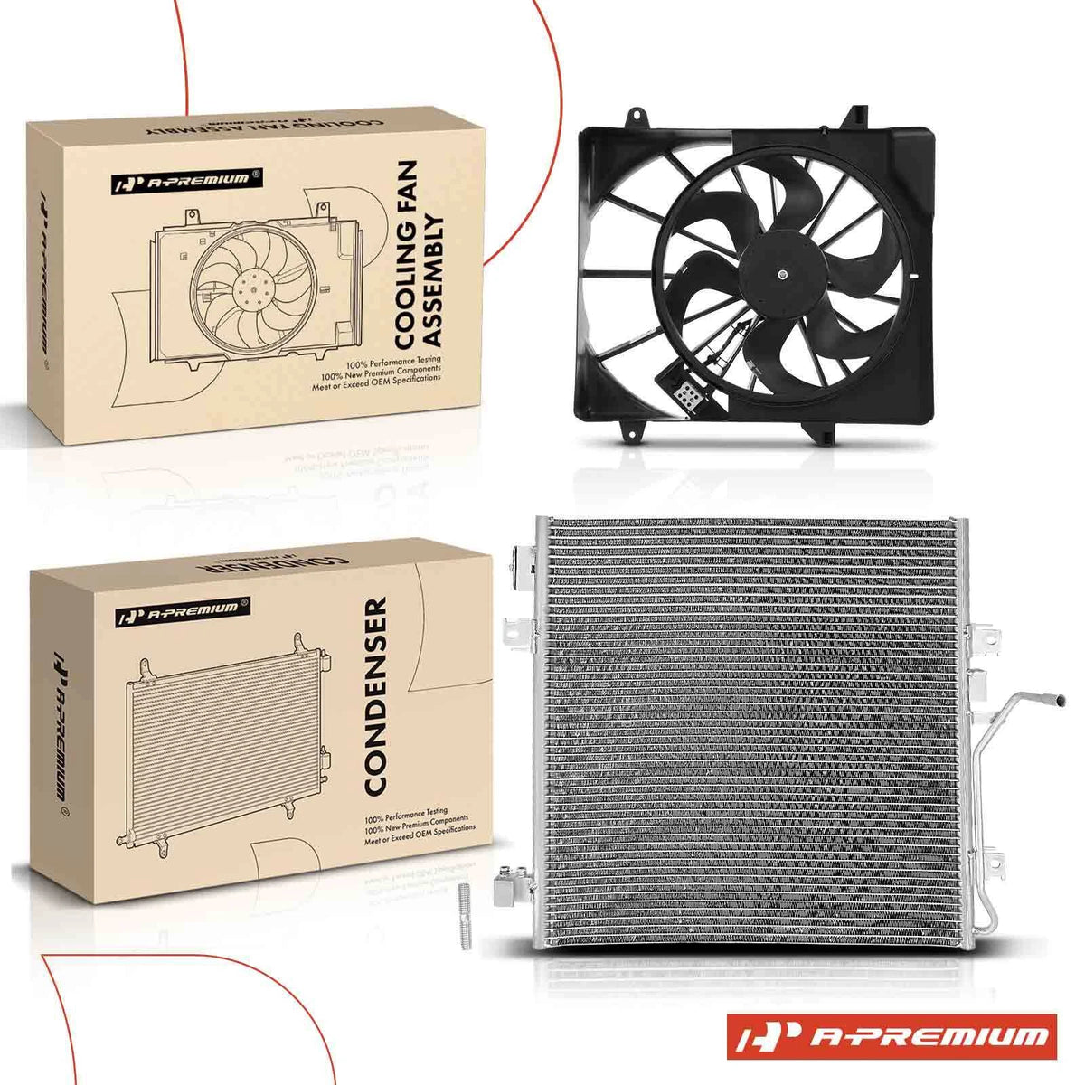 A/C Condenser & Cooling Fan Assy Kit for Dodge Nitro (2007–2011) 68003971AA, 68003971AC, 68003971AB, 68003972AA