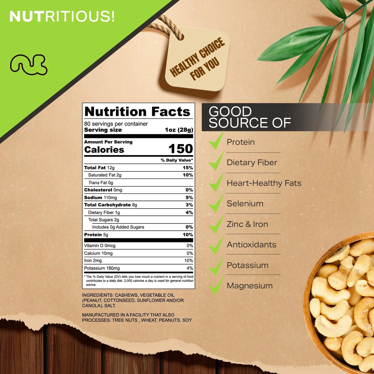 Nuts Cravings Roasted Cashews Slightly Salted Jumbo 5 Pound Pack