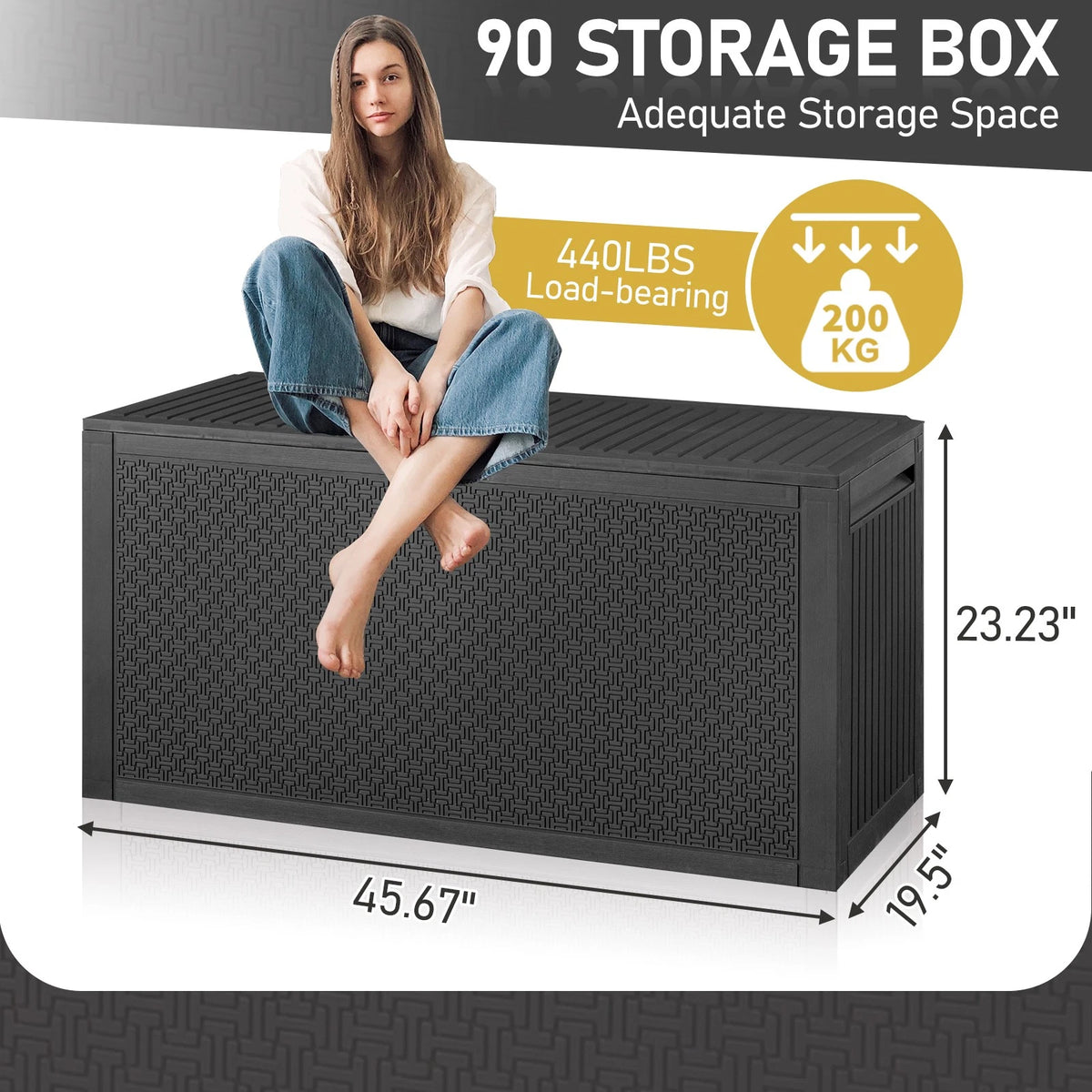 90 Gallon Plastic Deck Storage Container Box for Outdoor Patio Garden