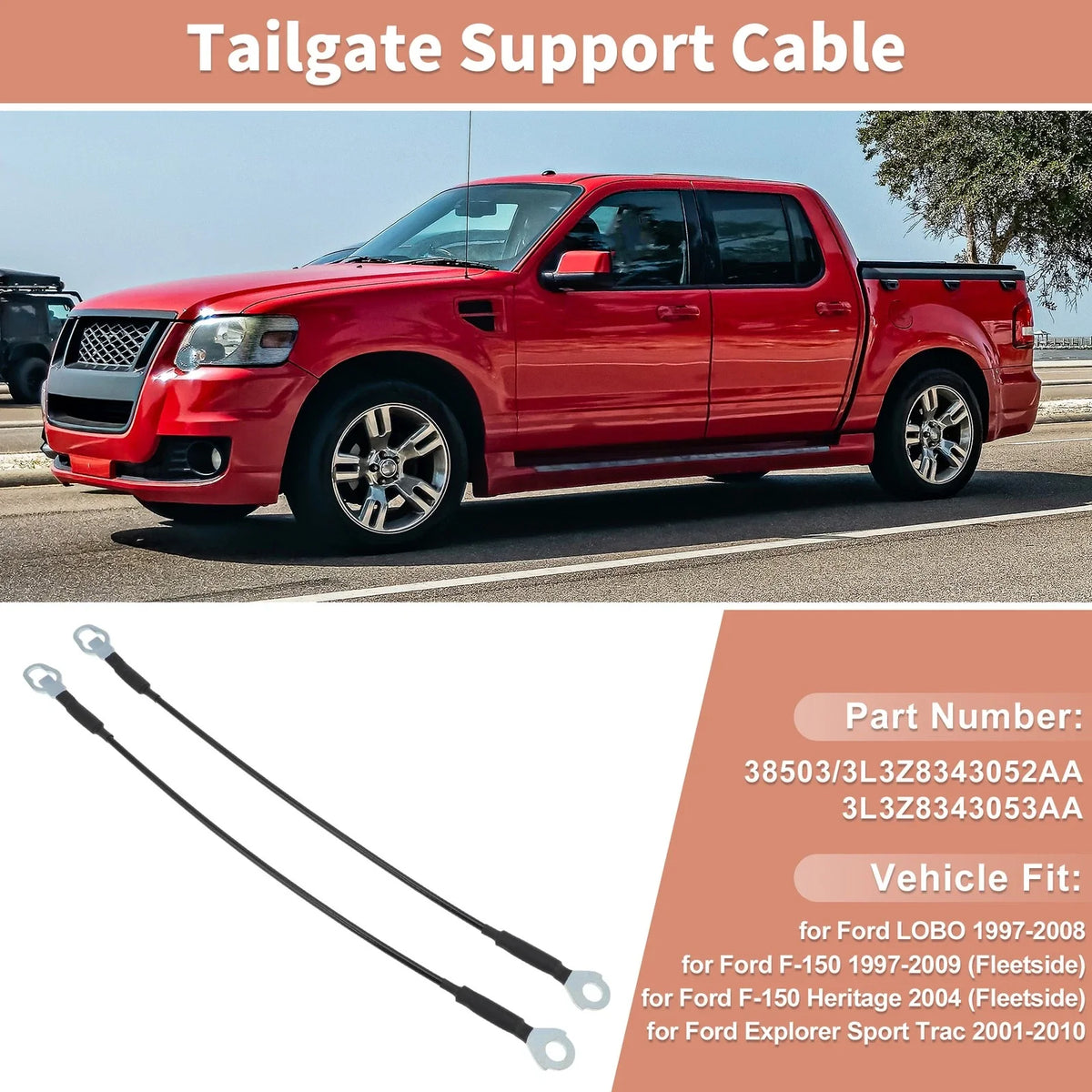 Tailgate Support Cables for Ford Explorer Sport Trac F-150 (No.3L3Z8343052AA)