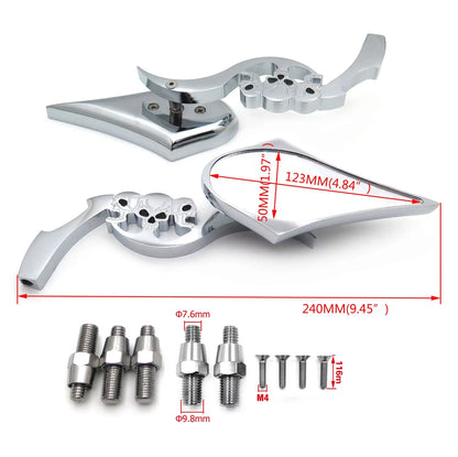 Chrome Billet Skull Blade Mirror for Honda Kawasaki Suzuki Cruiser (All Years)