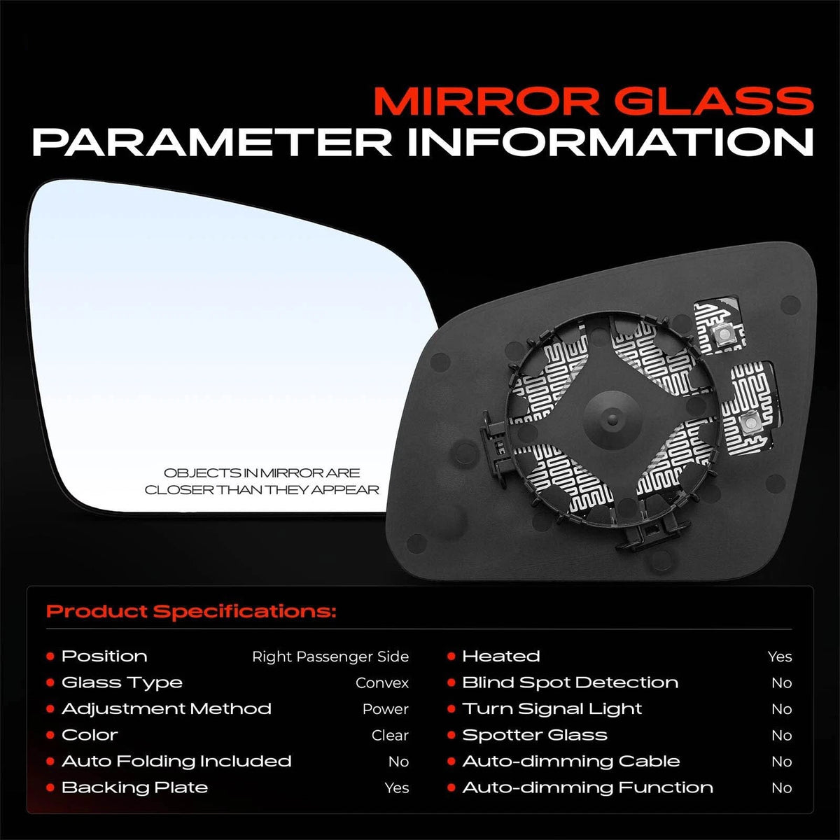 Heated Power Mirror Glass for Mercedes-Benz W204 C230 (MB1325101, 5333)