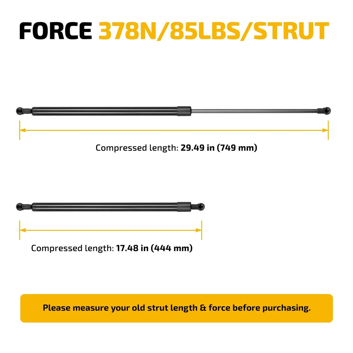 Pair of 29.5 Inch Gas Struts for Tonneau Cover and Camper Shell (030359)