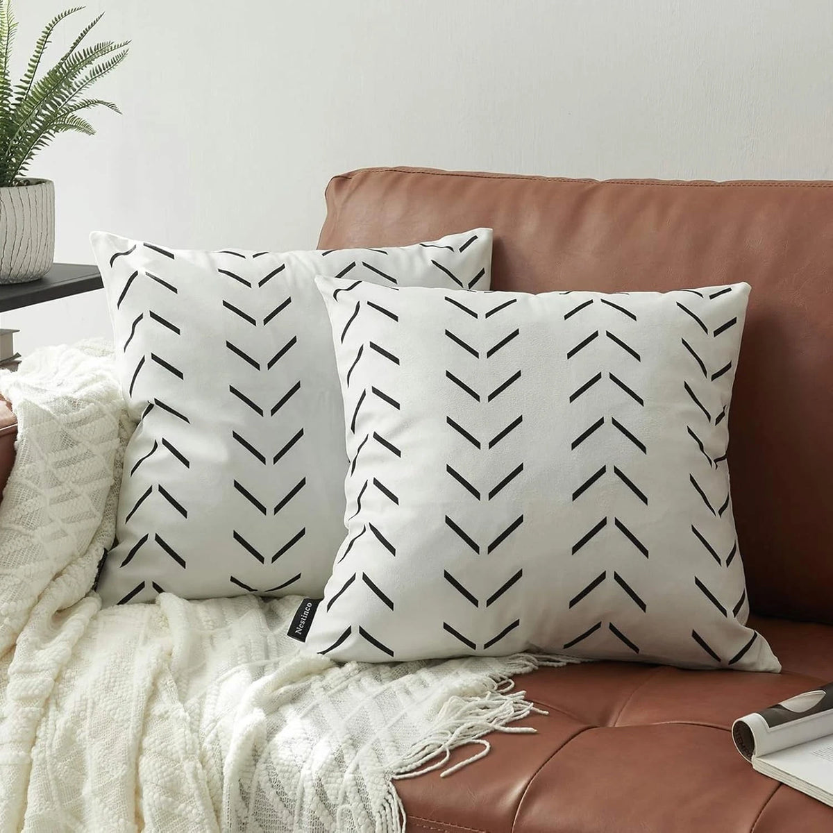 Set of 2 White Square Pillow Covers 16 x 16 inches for Home Decor