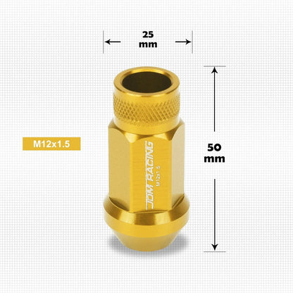 20Pc M12X1.5 Gold JDM Open End Cone Seat Wheel Lug Nuts + 25mm Extension