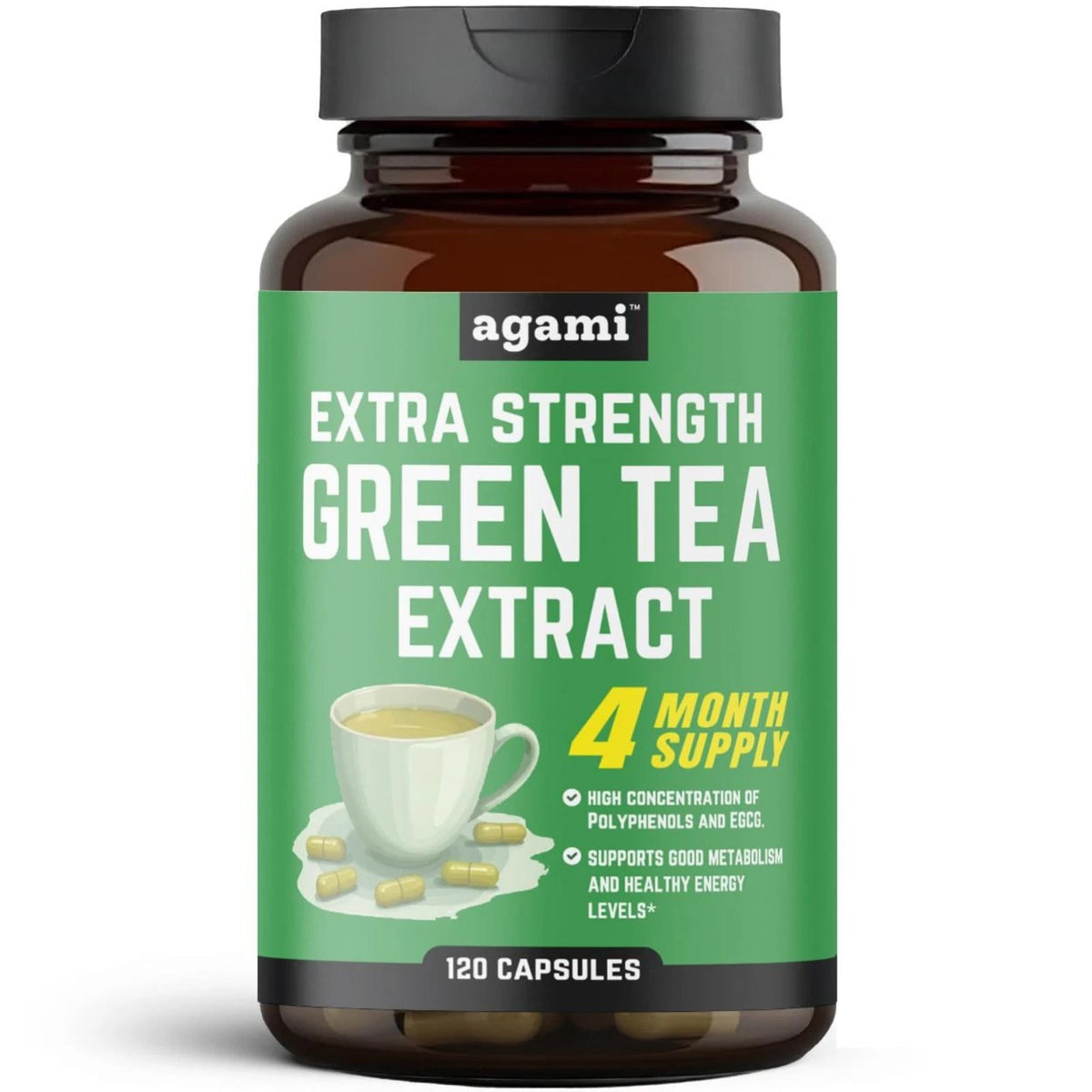 Agami Green Tea Capsules for Energy (120 Count, 4 Month Supply)