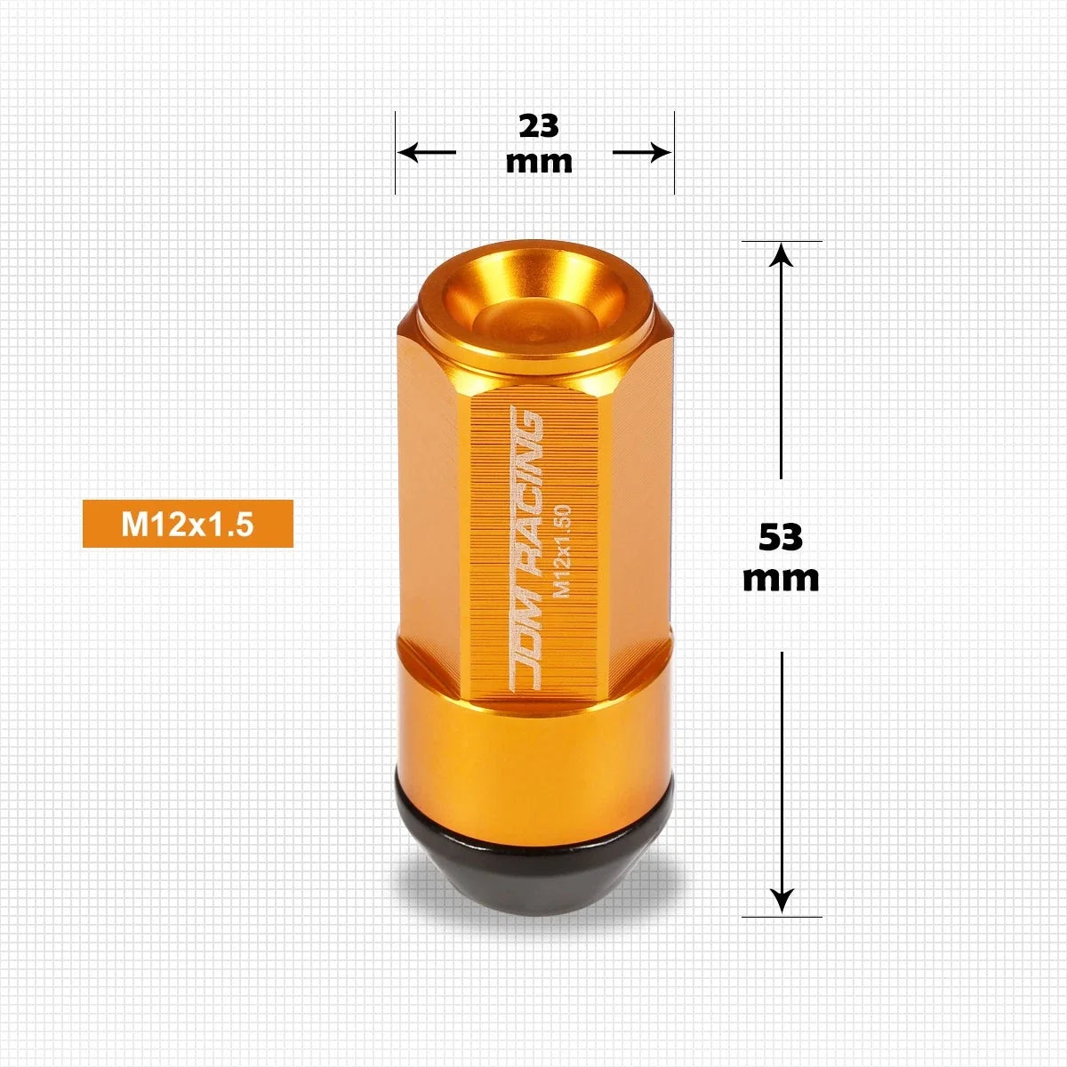 Set of 20 M12X1.5 Orange JDM Cone Seat Hex Wheel Lug Nuts with Cap & Extension