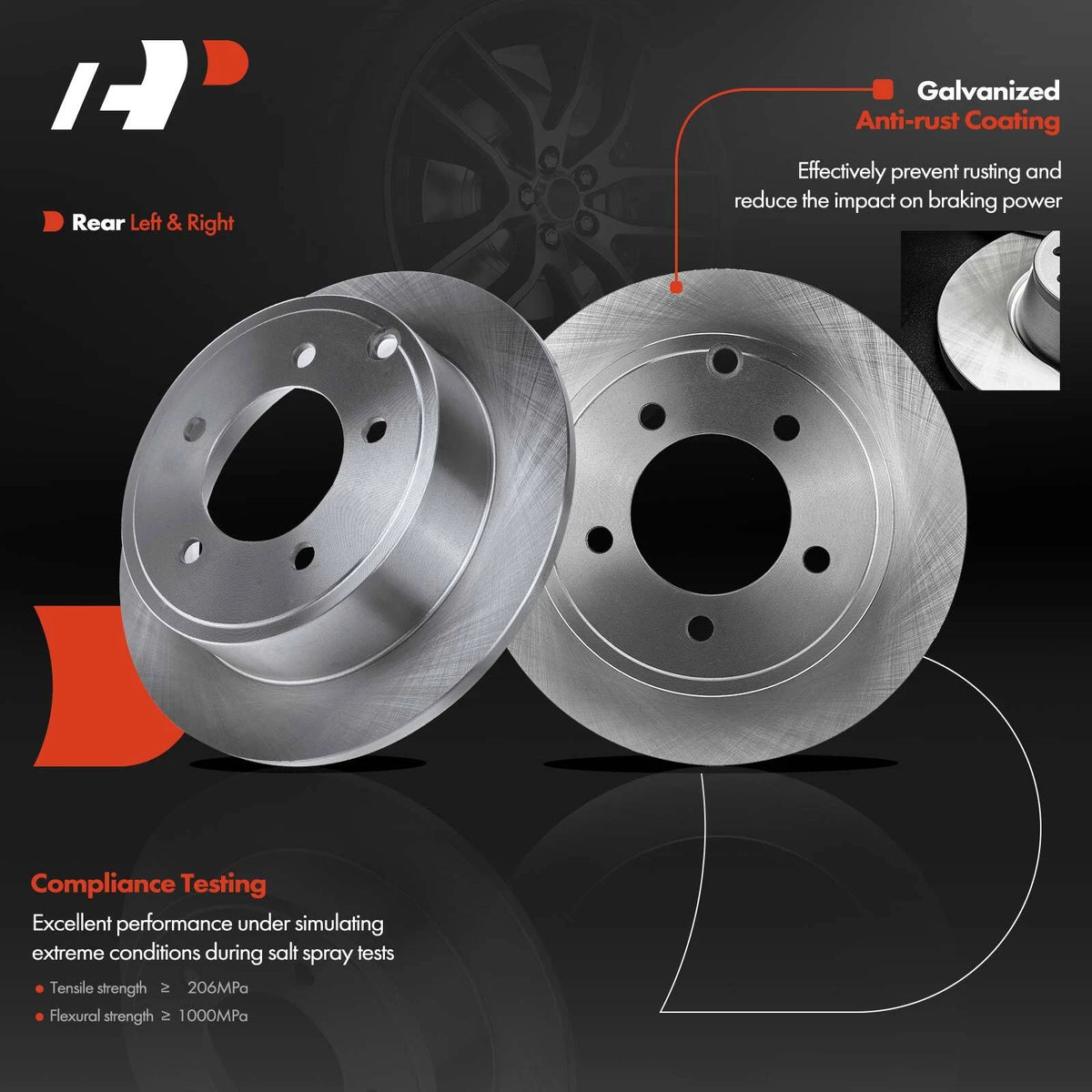 Set of 2 Rear Disc Brake Rotors & Pads for Dodge Caliber Jeep Compass (R-53036, 12163066, BR900334)
