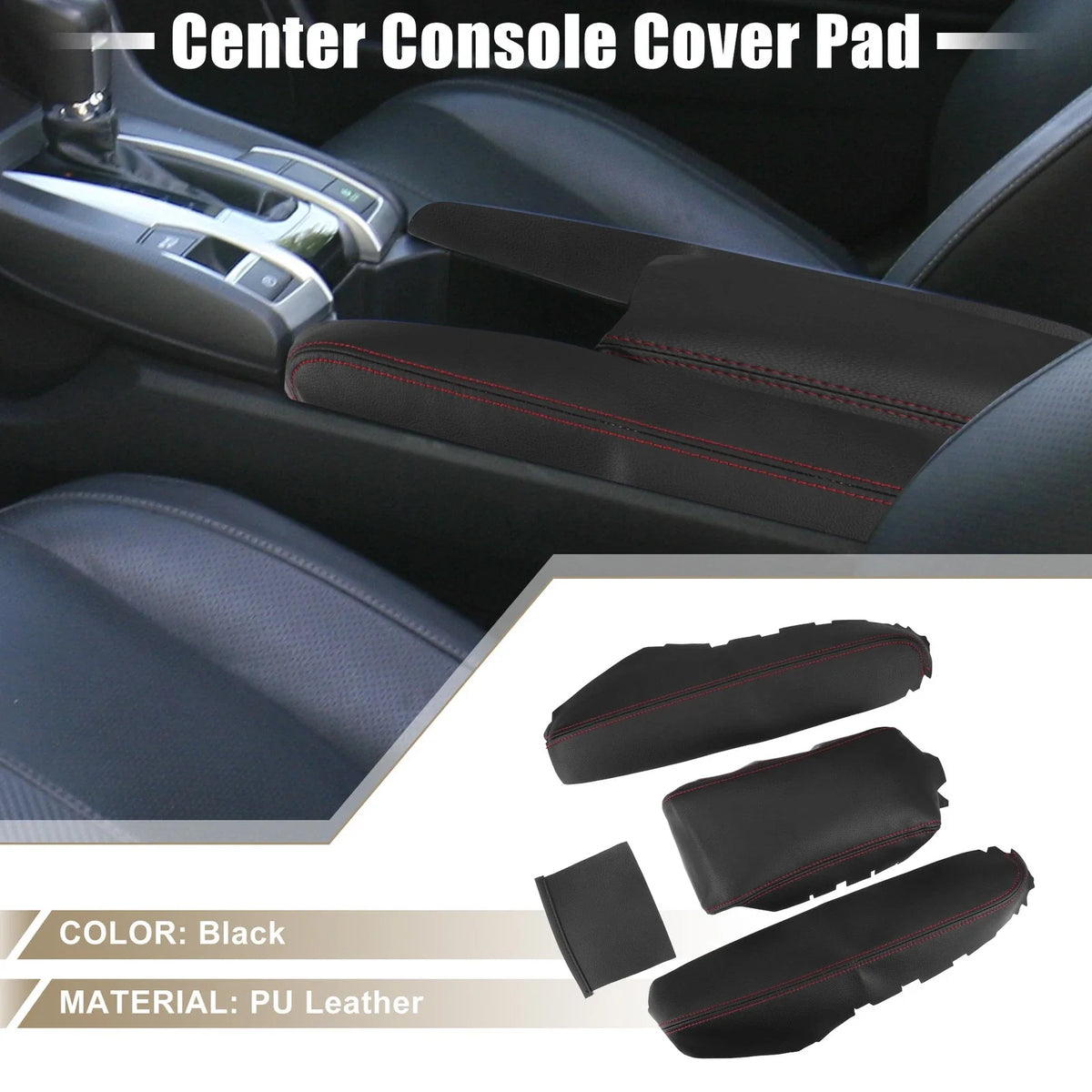 Armrest Protector Cover Pad for Honda Civic (2016–2021) - Red Stitches