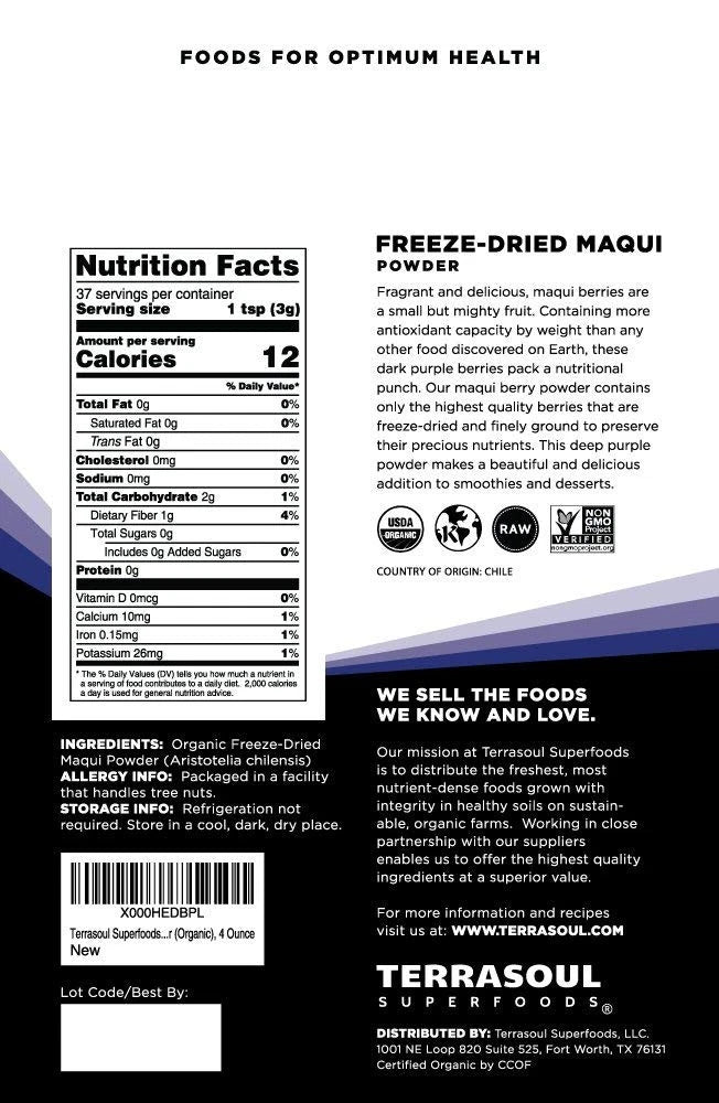 Organic Maqui Berry Powder 4 Oz - Freeze-Dried