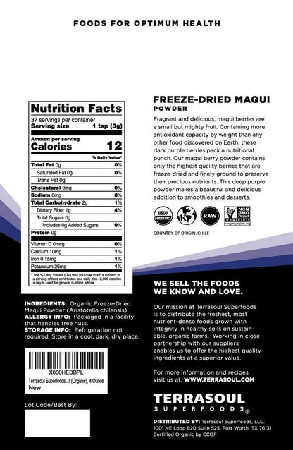 Organic Maqui Berry Powder 4 Oz - Freeze-Dried
