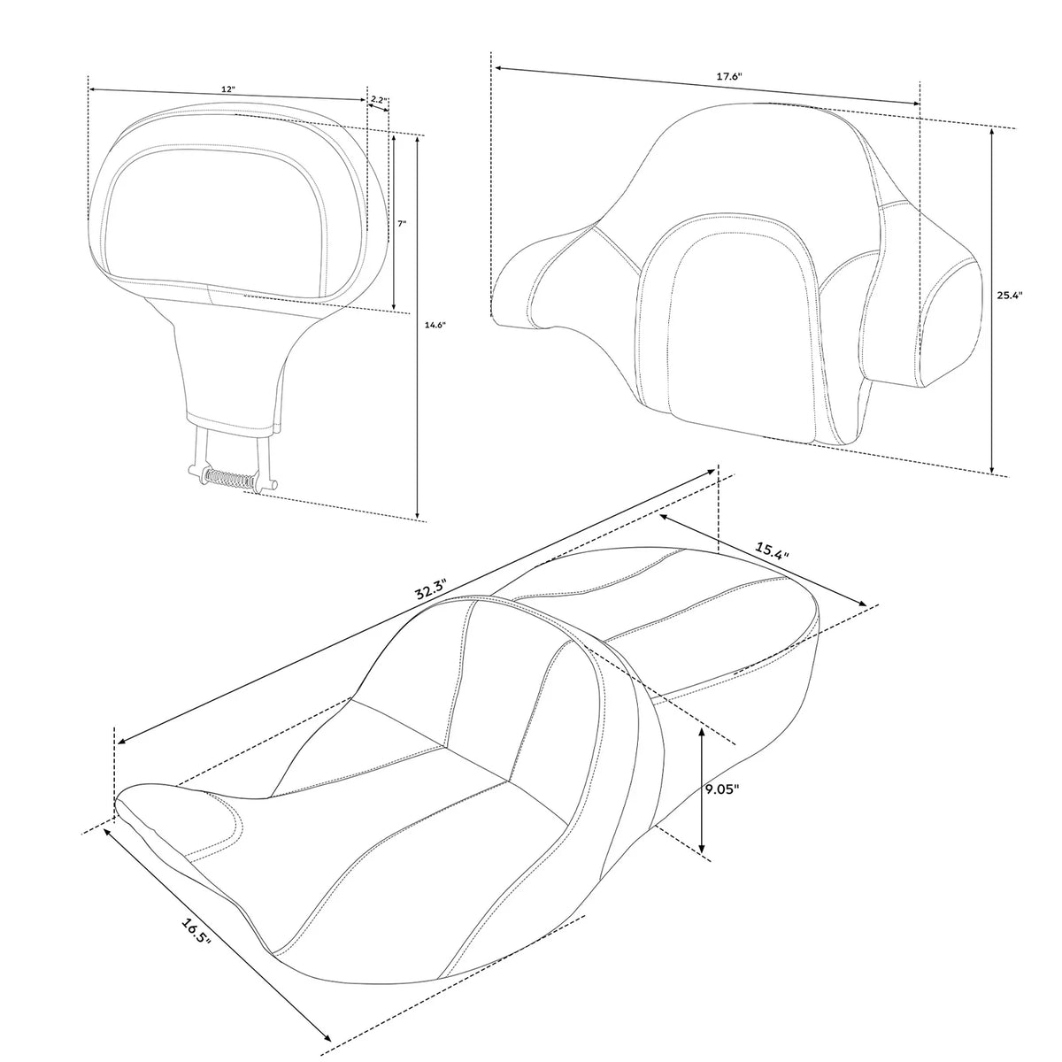 Gel Seat Backrests for Harley Touring Street Glide (2014–2023)