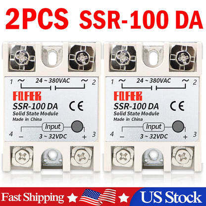 2PC SSR-100 DA Solid State Relay for DC to AC Conversion (3-32VDC 24-380VAC)