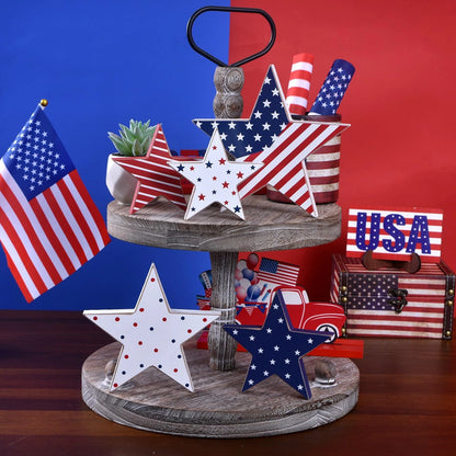 Set of 5 Wooden Stars for 4th of July Decorations