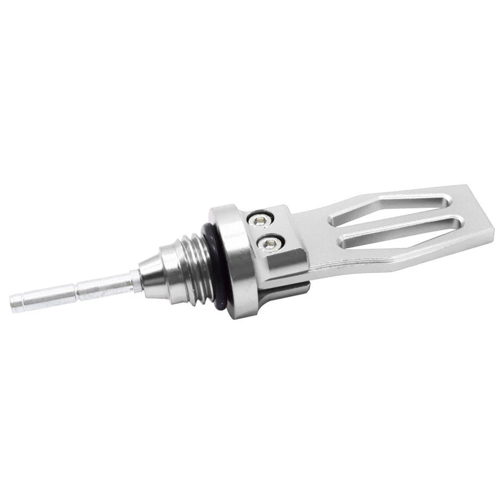 CNC Motorcycle Engine Oil Dipstick Cap Plug Crankcase Level Gauge Silver
