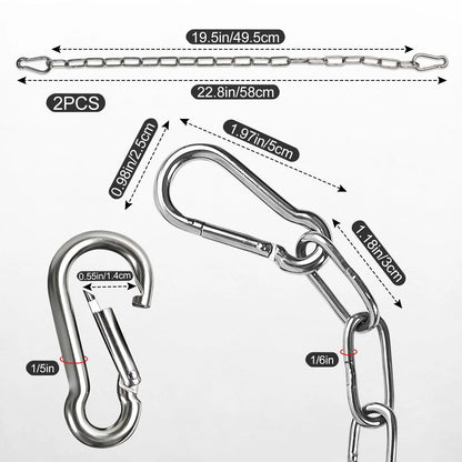 2X Stainless Steel Chains with 4 Carabiners, 25in 550LB
