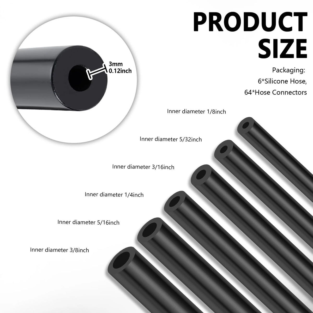 6X 5Ft Silicone Vacuum Hose Kit with 64 Connectors for Universal Use