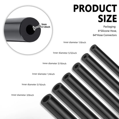 6X 5Ft Silicone Vacuum Hose Kit with 64 Connectors for Universal Use