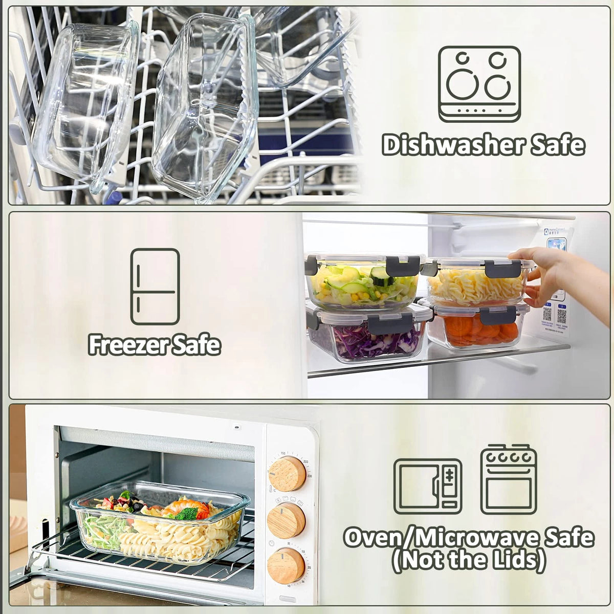 Set of 5 Glass Meal Prep Containers with Snap Lids (36 Oz)