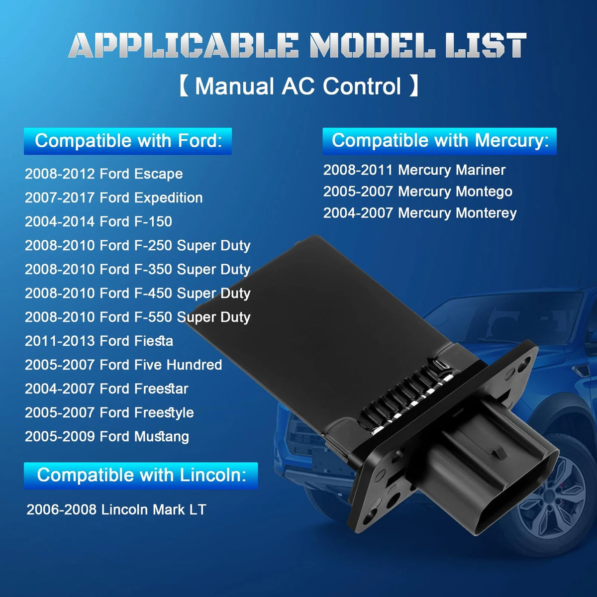 HVAC Blower Motor Resistor for Ford (2008–2012)