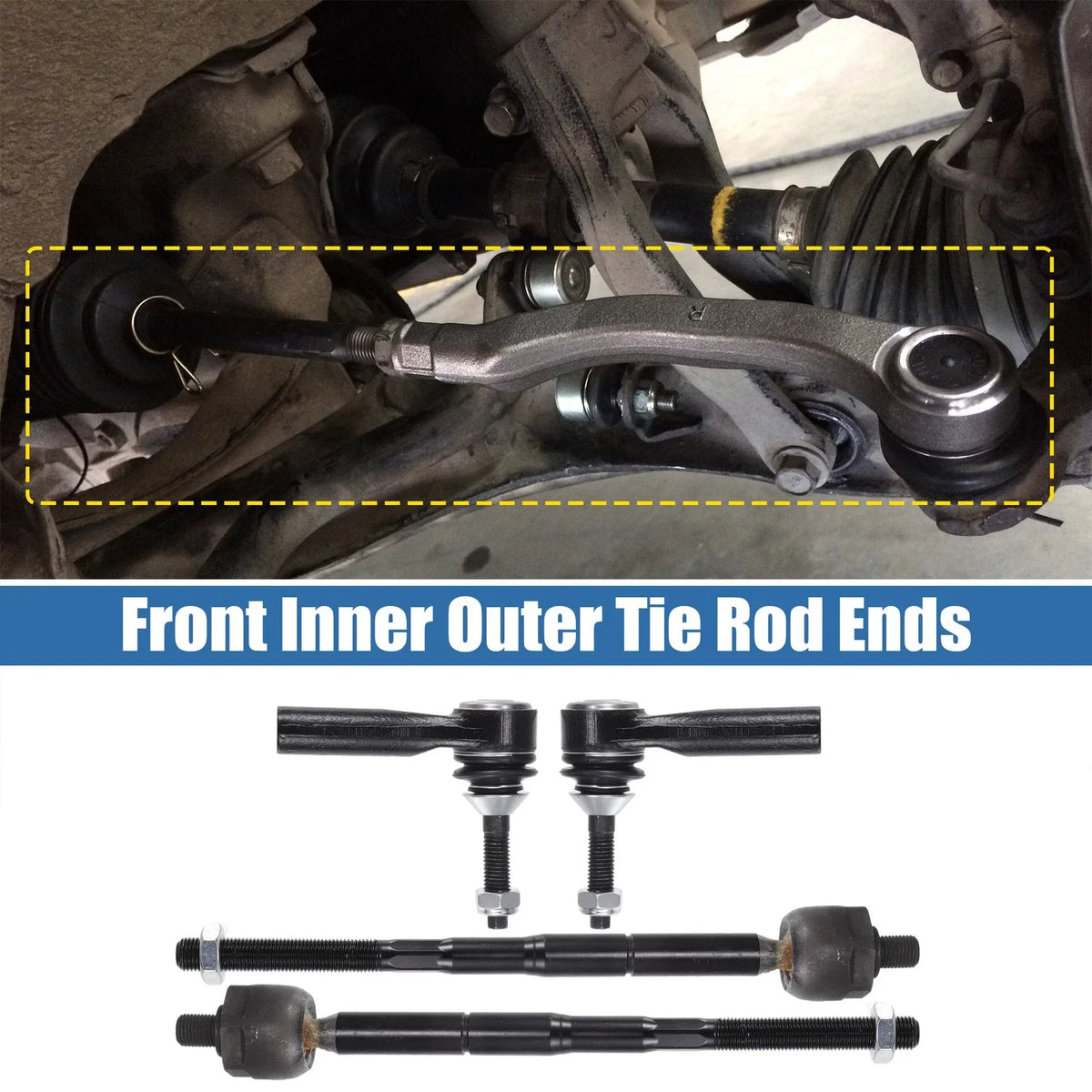 Set of 4 Front Inner Outer Tie Rod End Links for Ford Flex, Lincoln MKS