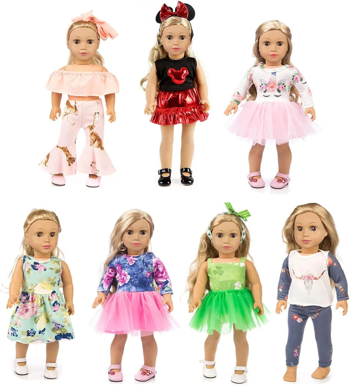Set of 7 Doll Clothes and Accessories for American Girl, Our Generation