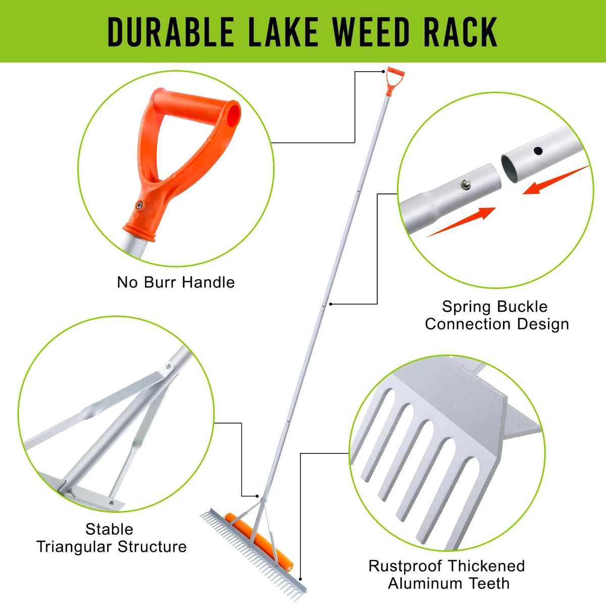 36" Floating Weed Rake for Ponds, 133" Extensible Aquatic Tool