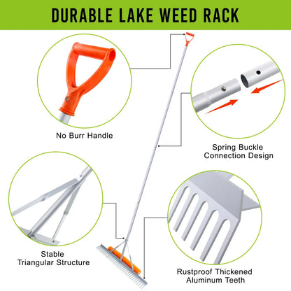 36" Floating Weed Rake for Ponds, 133" Extensible Aquatic Tool