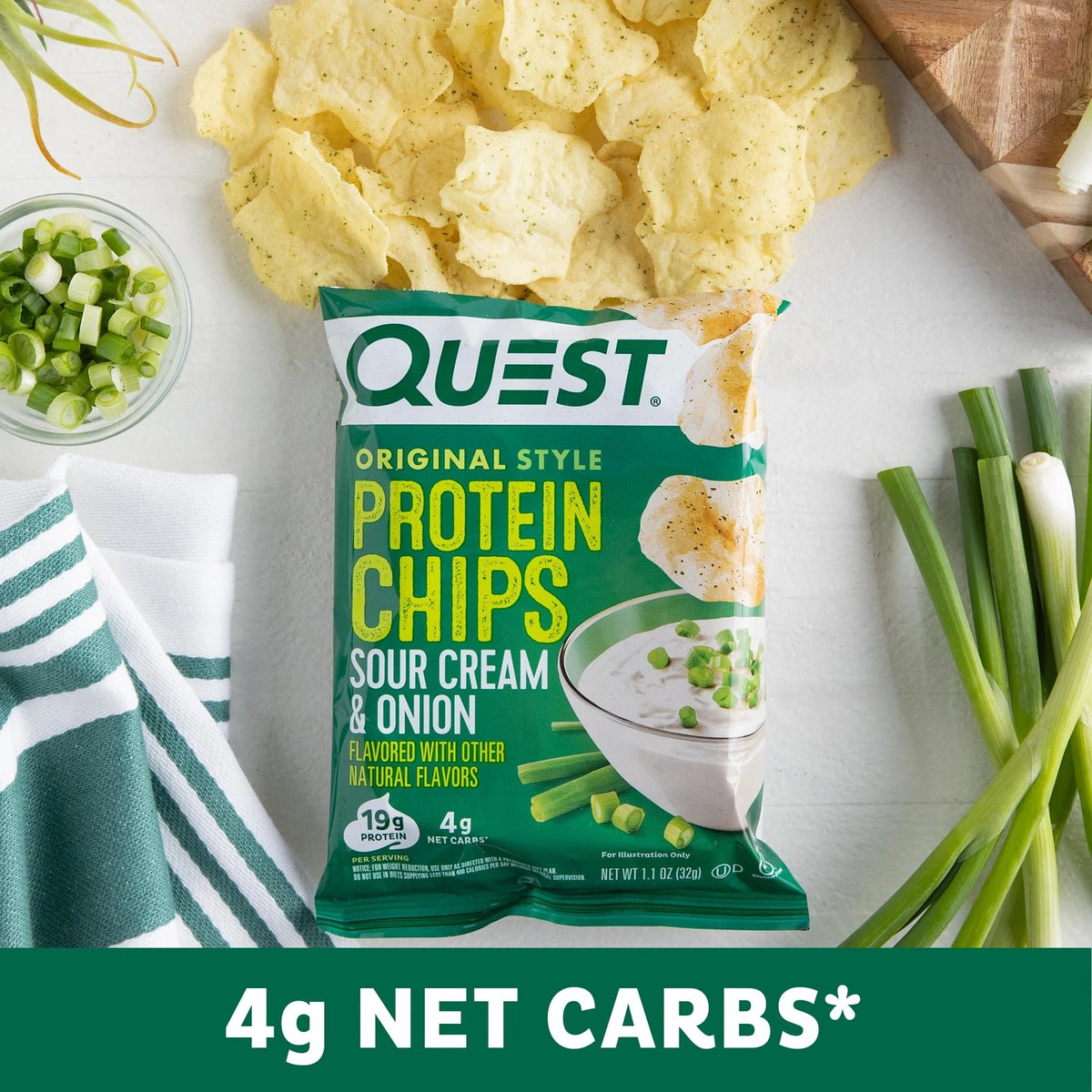 Pack of 4 Quest Nutrition Sour Cream & Onion Protein Chips 19g