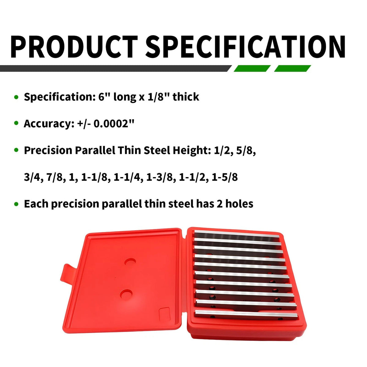 10 Pairs Precision Parallel Set 1/8" x 6" Accuracy 0.0002"