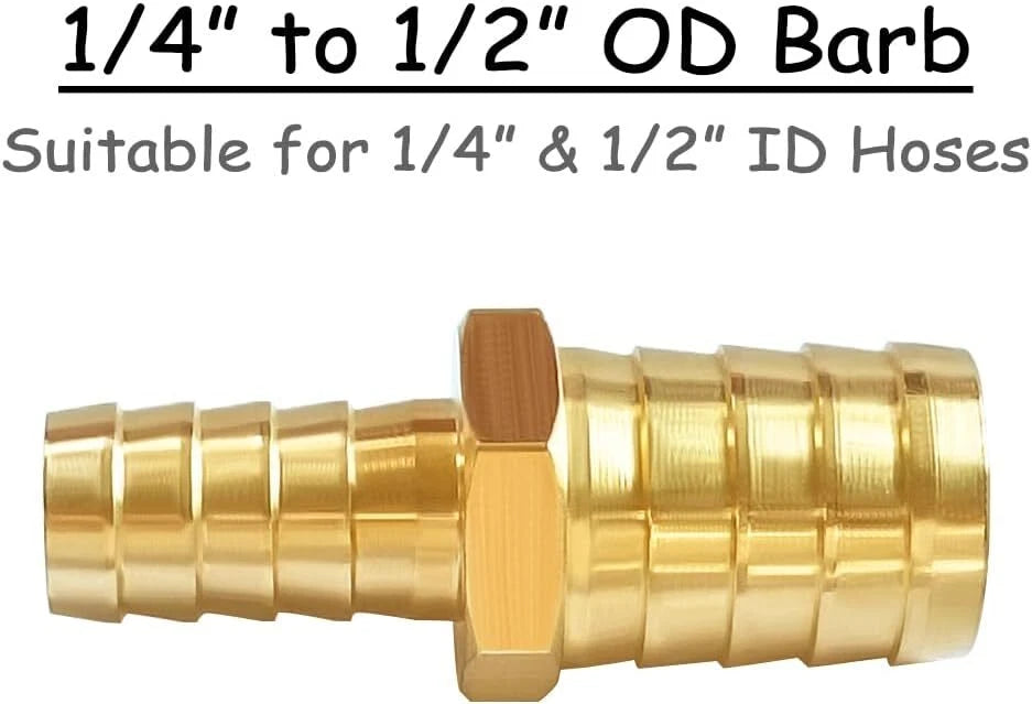 2X Brass 1/4" to 1/2" OD Barb Reducer Hose Fittings