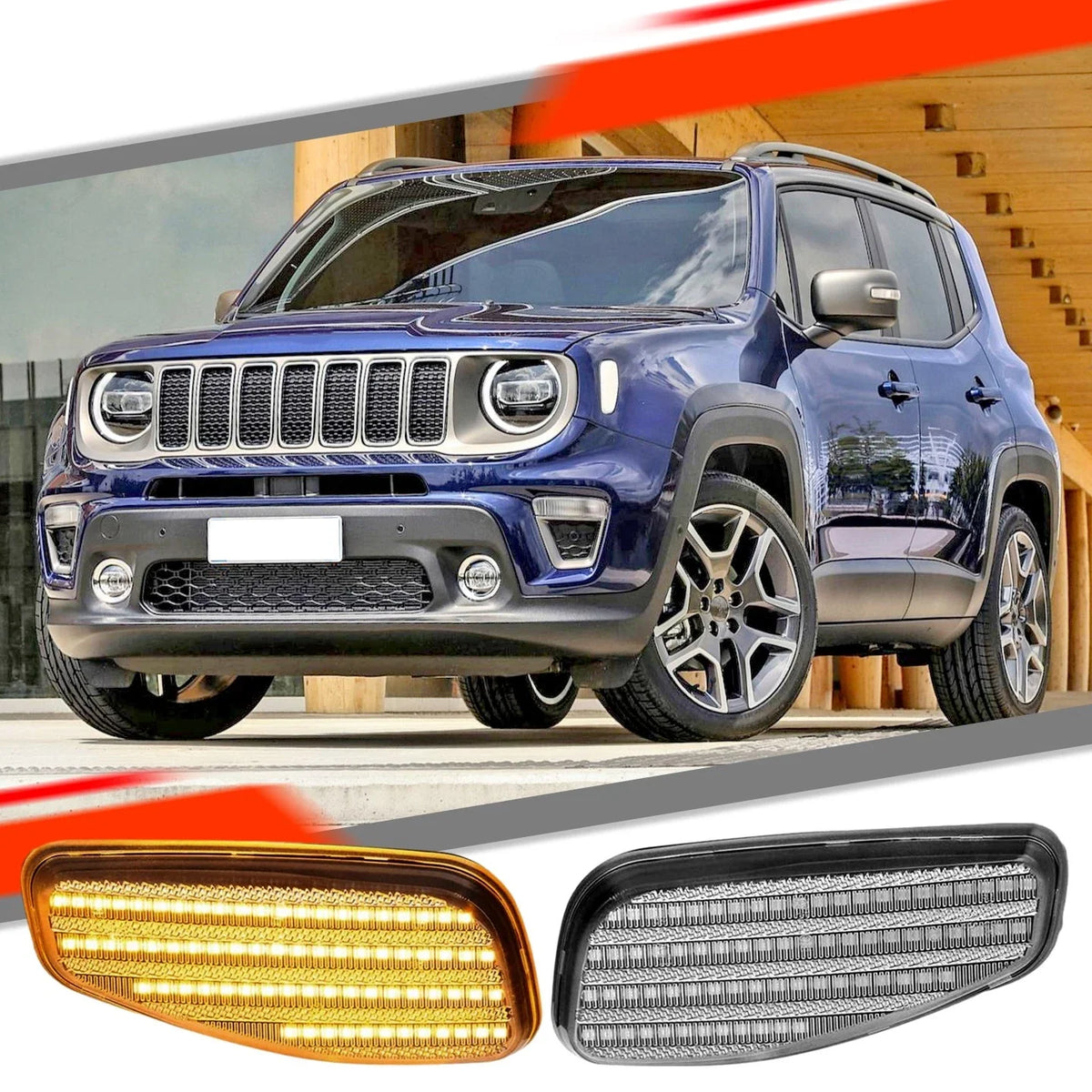 2X Clear LED Front Side Marker Lights for Jeep Renegade (2015–2022)