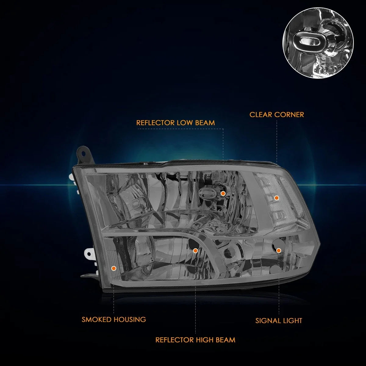 Headlight Assembly Set for Dodge Ram 1500-3500 (2009–2012) Smoked/Clear