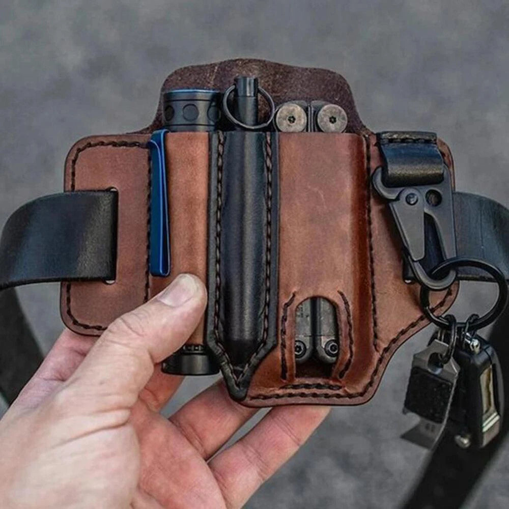 Leather EDC Pocket Organizer Sheath for Multitool - Brown