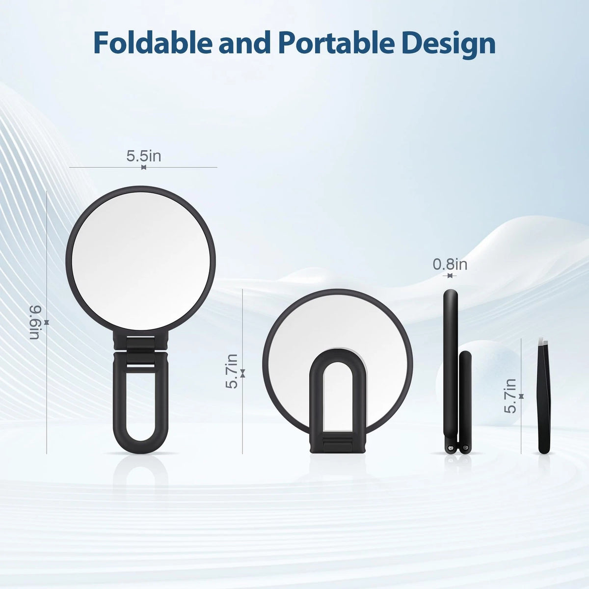 30X Magnifying Mirror for Handheld Use (5.7"L x 5.5"W, Frosted Black)