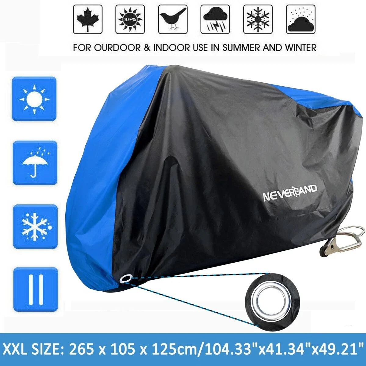 Motorbike Cover for M-4XL (Waterproof, Snow, Sun, UV, Dust, Rain)