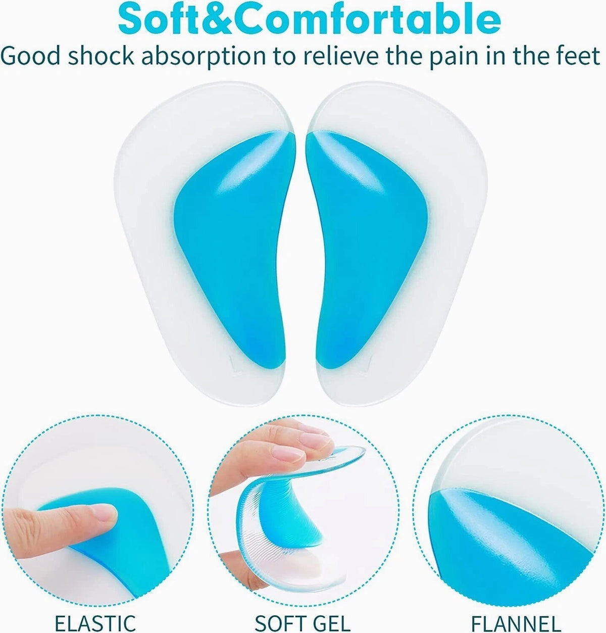 Arch Orthotic Support Insoles for Various Shoe Sizes (Reusable)