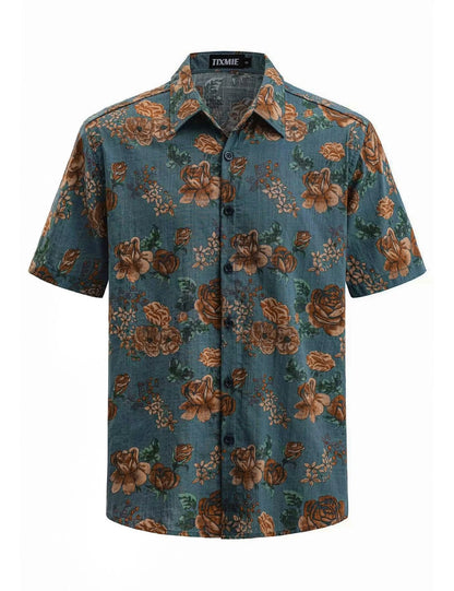 TIXMIE Hawaiian Shirt for Men (Short Sleeve, Aloha, Bluegreen)