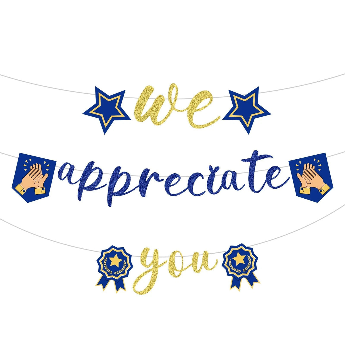 Appreciation Banner - Glitter Thank You - Gold & Blue
