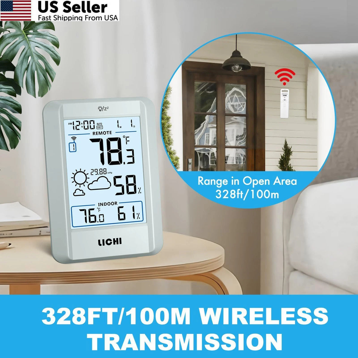 Wireless Indoor Outdoor Thermometer Weather Station - Grey