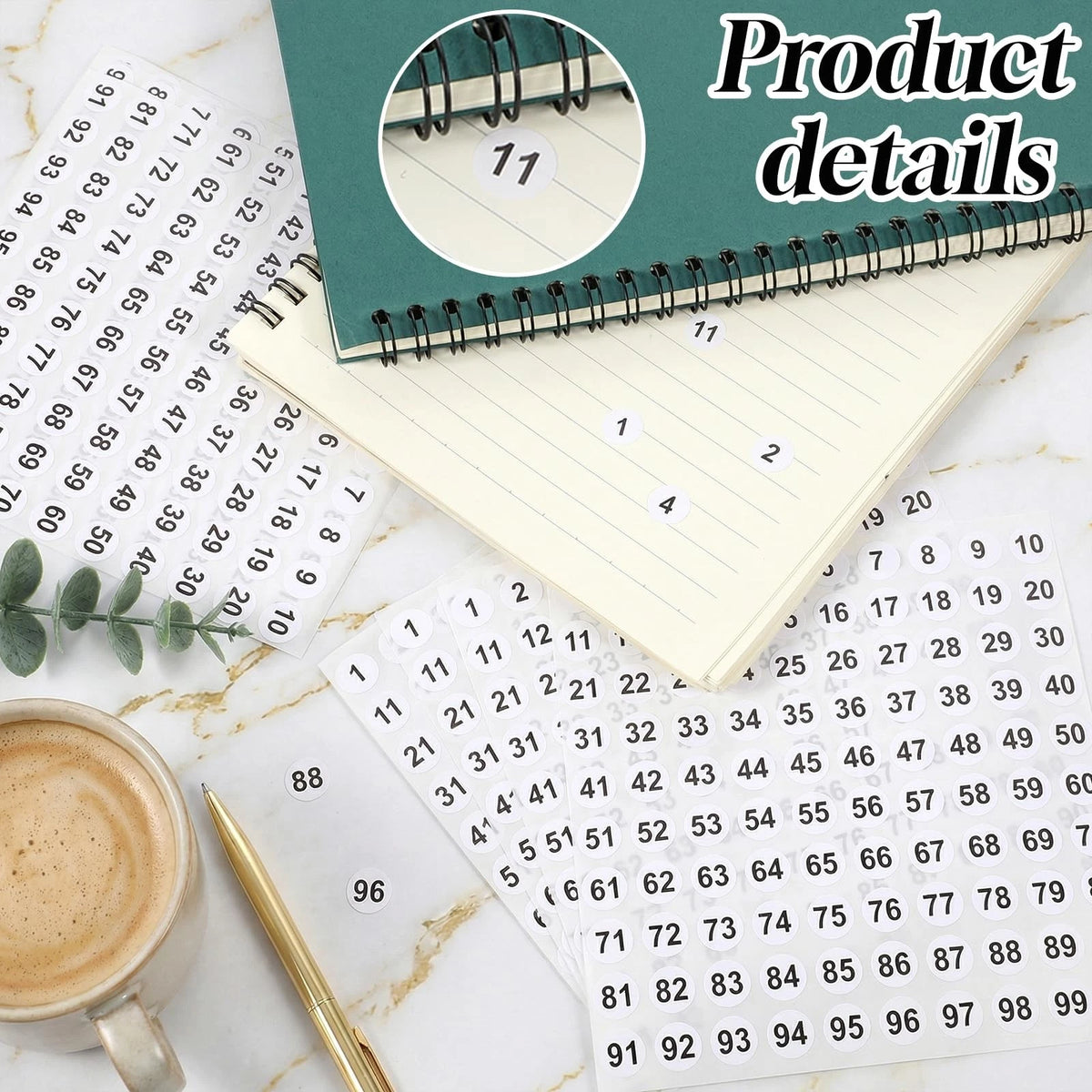 3000 Pcs Small Numbered Stickers for Various Applications (0.4 Inch, White)